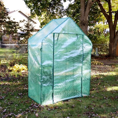 Green 37" Portable Walk-In Greenhouse with Iron Frame and Shelves