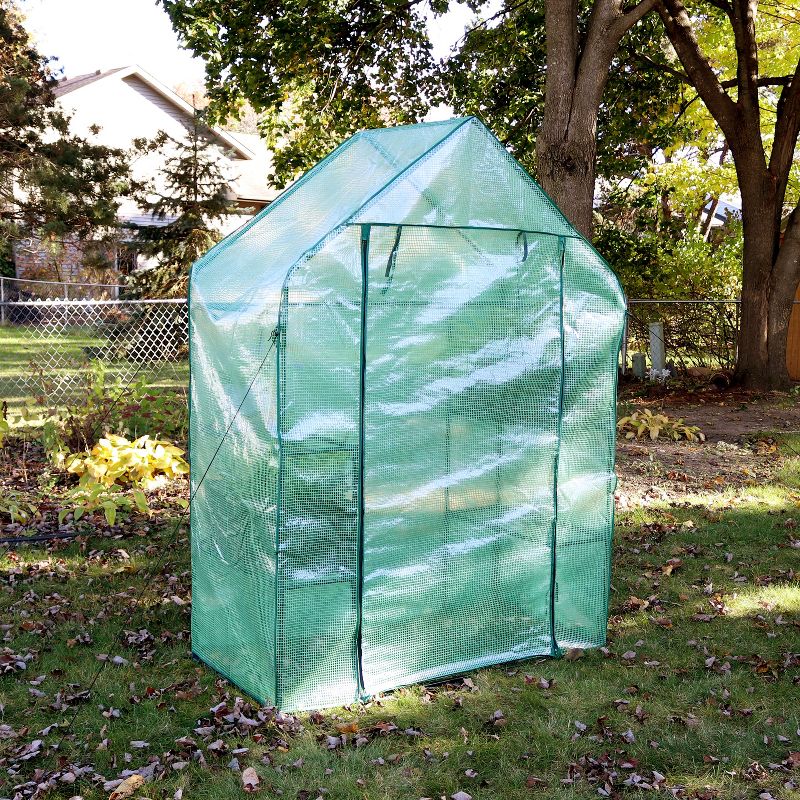 Sunnydaze Outdoor Portable Tiered Growing Rack Deluxe Walk-In Greenhouse with Roll-Up Door - 4 Shelves - Green, 3 of 15
