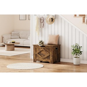 23.6" Storage Chest, Wooden Storage Bench with Safety Hinge, Easy Assembly, Large Toy Chest for Entryway Bedroom - 1 of 4