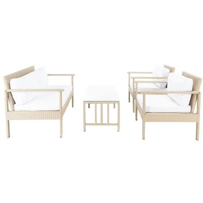 Beige Wicker 4-Piece Outdoor Living Set with Cushions