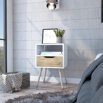Sapphtopaz Modern Night Stand with Drawer and Open Shelf Wood Entryway Table with Superior Top and Legs, Side Table for Bedroom, Living Room