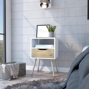 Sapphtopaz Modern Night Stand with Drawer and Open Shelf Wood Entryway Table with Superior Top and Legs, Side Table for Bedroom, Living Room - 1 of 4