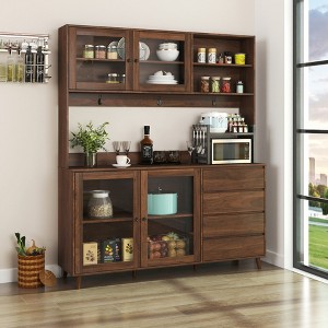 YOOCOZZ 63" W Freestanding Large Kitchen Hutch Cabinet with 4 Doors, 4 Drawers & Microwave Shelf-Walnut - 1 of 4