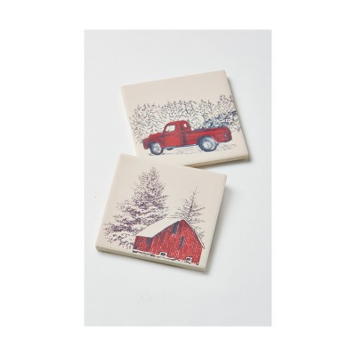 tagltd Winter Scene Coaster Assortment Of 2 For Drinks Christmas Xmas Holiday Gift Table Decor