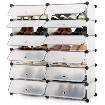 MMBABY 6-Tier Foldable Shoe Rack Organizer for Closet 6-12Pairs Plastic  Collapsible Shoes Storage Box Clear Shoe Boxes Stackable with Door Easy