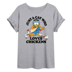 Women's - Garfield - Just A Cat Who Loves Chickens Oversized Graphic T-Shirt - 1 of 4