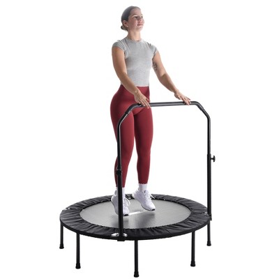 48-Inch Black Round Fitness Trampoline with Adjustable Handlebar