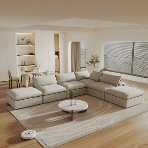 WJShome 160.6" Cloud Modular Sectional Sofa with Thick Cushion,Down Filled V Shaped Sofa Couch for Living Room,Convertible Couches with Ottoman - 1 of 4