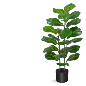 Sunnyfurn 39 Inch Artificial Fiddle Leaf Fig Tree with Plastic and Cement Base, Natural Wood Trunk, Tropical Plant for Home Decor, 1 Pack - 1 of 4