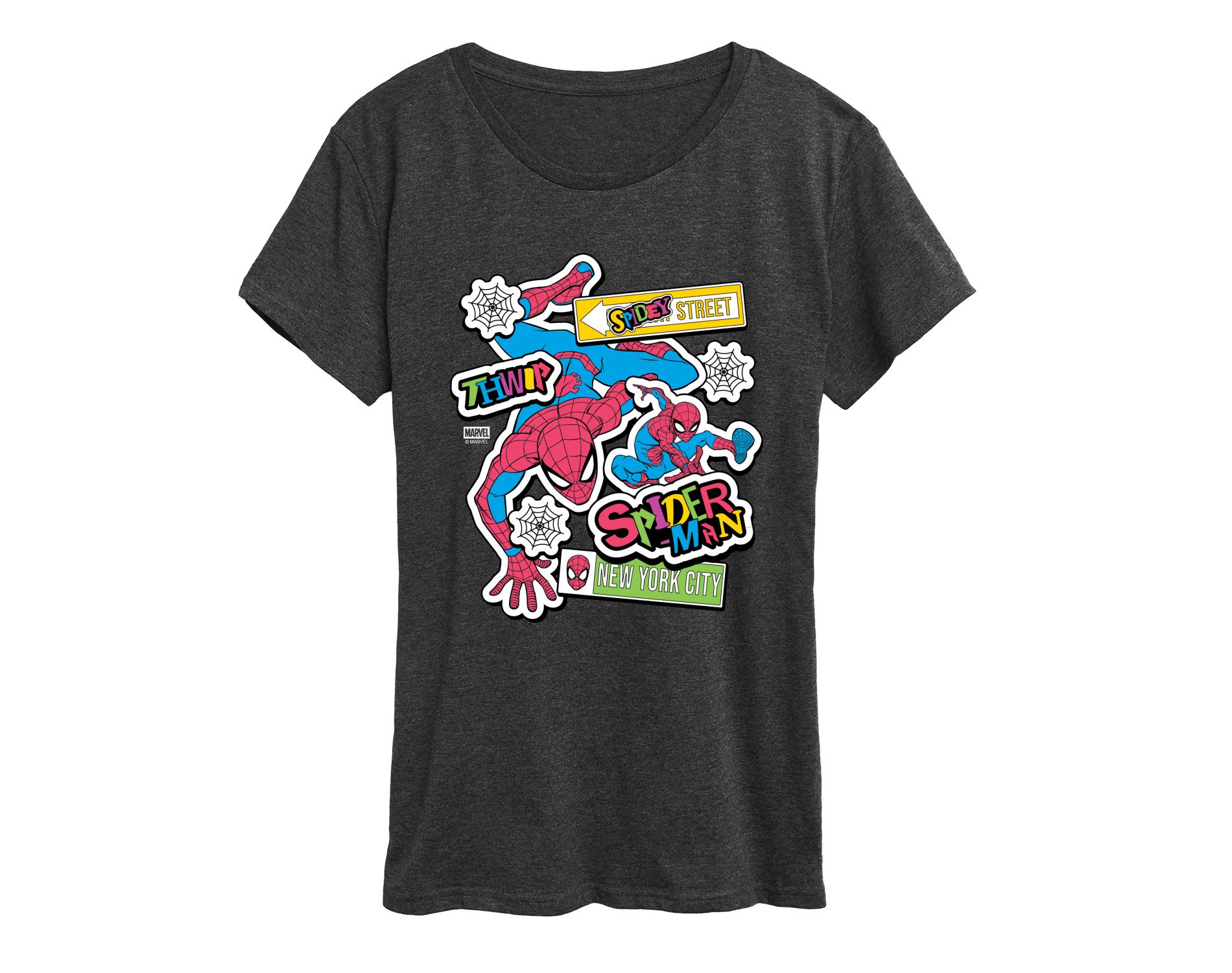 Women's Marvel Spidey Bright Stickers Short Sleeve Graphic T-Shirt - Heather Charcoal - 2X