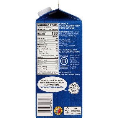 Clover Sonoma UHT Lactose Free 2% Milk - 0.5gal
