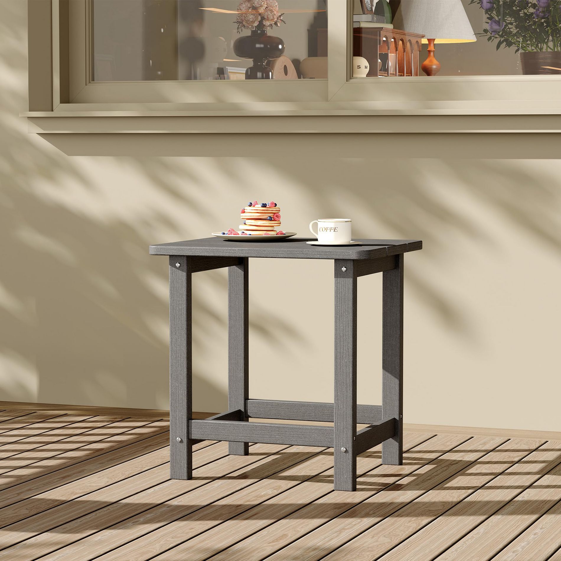 Outdoor Durable Resin Side Table, 17" Patio End Table for Pool, Garden & Balcony – Weather Resistant, Easy Assembly,Gray.