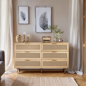 FONTOI Retro Farmhouse Style Wooden Dresser with 6 Drawers, Storage Cabinet for Bedroom, Natural, 15.75"*29.72"*51.18" - 1 of 4