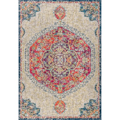 Cream and Orange Medallion Synthetic 8' x 10' Area Rug