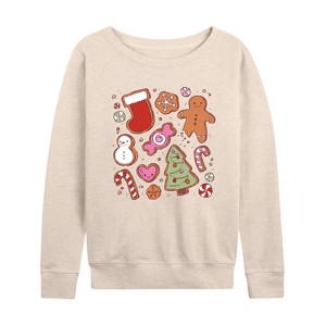 Women's - Instant Message - Kawaii Christmas Treats Lightweight French Terry Wide Neck Long Sleeve Shirt - 1 of 4