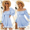 EXLURA Women's 2025 Casual Long Lantern Sleeve Dresses Square Neck Ruffle Tie Back Elastic Waist Aline Short Mini Dress - 2 of 4