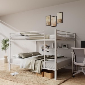 Full Over Full Bunk Bed, Heavy Duty Metal Frame, Built-in Ladder, Low Profile Design, Space-Saving-- Frevyn - 1 of 4