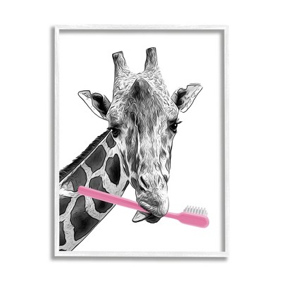 Stupell Industries Funny Animal Bathroom Toothbrush Framed Giclee Art