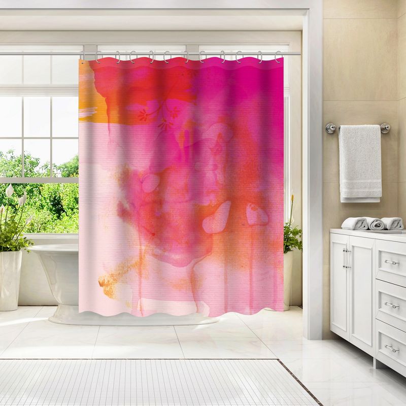 Americanflat 71" x 74" Shower Curtain, Golden Pink Wash by Paula Mills, 4 of 9