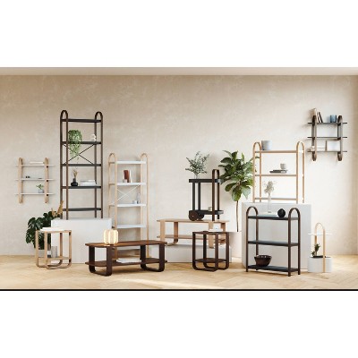 Natural Wood Two-Tier Side Table with Bentwood Legs