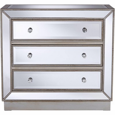 Silver Mirrored 3-Drawer Accent Chest with Faceted Glass Knobs