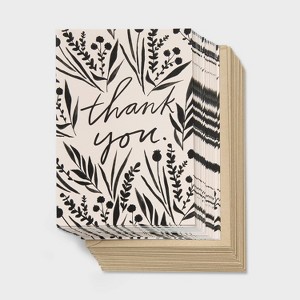 24ct Black/White Floral Thank You Notes Card Set with Envelopes