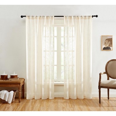 HLC.ME Linda Faux Linen Textured Semi Sheer Privacy Sun Light Filtering Window Rod Pocket Thick Curtains Panels, Set of 2