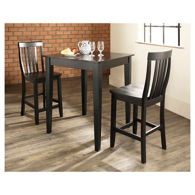 Elegant 3-Piece Black Pub Set with Contoured School House Stools