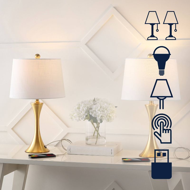 Set of 2 22.75" Bennett Modern Iron Hourglass Table Lamps (Includes LED Light Bulb) with USB Charging Port - JONATHAN Y, 3 of 9