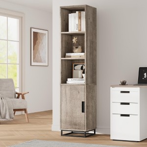 70-inch high storage cabinet with metal frame base and adjustable shelves, open freestanding storage cabinet for bathroom, living room - 1 of 4