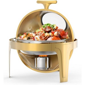 6.3 Qt Round Roll Top Chafing Dish Buffet Set, Stainless Steel Buffet Food Warmer with Glass Window for Party Wedding Banquet Graduation Event, Gold - 1 of 4