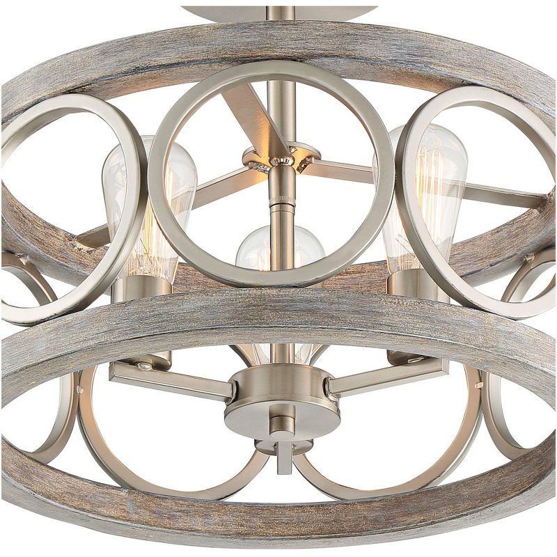 Franklin Iron Works Salima Rustic Farmhouse Ceiling Light Semi Flush Mount 16" Wide Brushed Nickel Gray Wood 3-Light LED for Bedroom Living Room House, 3 of 10