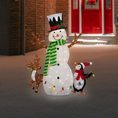 3D Lighted Snowman, Penguin, and Deer Outdoor Christmas Decoration - 48" - Warm White LED
