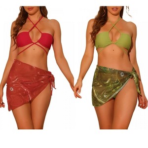 Elerevyo Women's Bandeau O Ring Cinched Strapless with Sarong Cover-Ups Beach Skirt Bathing Suit 2 Sets - 1 of 4