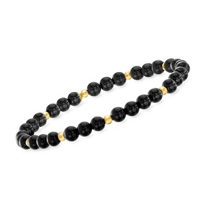 Pure Collection by Ross-Simons 5mm Onyx Bead Stretch Bracelet With 14kt Yellow Gold - 1 of 3