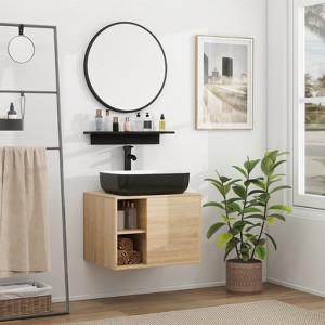ELECWISH 24 in. W x 19 in. D x 29 in. H Single Sink Bath Vanity Sink Set in Burlywood with Solid Surface Top and Mirror - 1 of 4