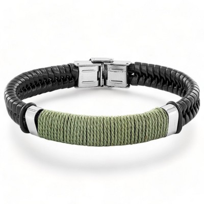 West Coast Jewelry Men's Wrapped Twine Center Genuine Leather Bracelet (13mm) - 8"