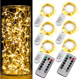 FAAYFIAN 6-Pack Fairy Lights with Remote and Timer, 6.5 ft Battery Operated Waterproof Silver Wire String Lights - 1 of 4