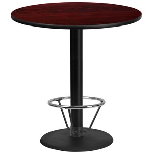 Emma and Oliver 42"RD Mahogany Laminate Bar Table Top-24"RD Base/Foot Ring - 1 of 1