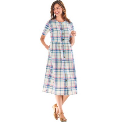 Woman Within Plus Size Short-Sleeve Seersucker Dress