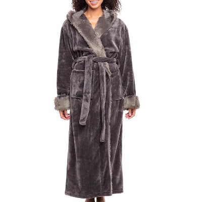 ADR Women's Faux Fur Feather Hooded Robe, Soft Plush Fleece Bathrobe with Hood