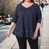 Women's Plus Size V Neck Long Sleeve Sweater Patchwork Hem Casual Waffle Knitted Top - Agnes Orinda - 2 of 4