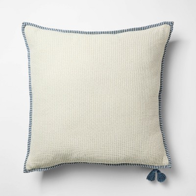 Oversized Square Cotton Linen Texture with Tassel Cream or Blue - Threshold™ Design with Studio McGee