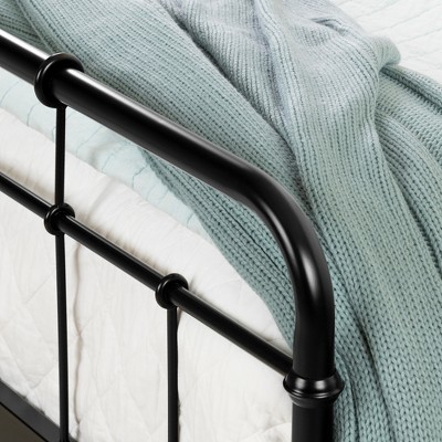 Queen Black Metal Platform Bed with Headboard and Slats
