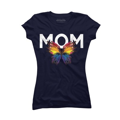 Junior's Design By Humans Mother's Day Rainbow Butterfly Mom By MeowShop T-Shirt