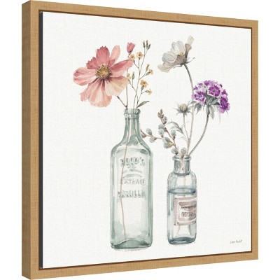 Lisa Audit Floral Watercolor Print on Canvas with Maple Frame