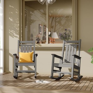 Outdoor HDPE Rocking Chairs Set of 2 - Oversized All-Weather Patio Rockers 350lb Capacity - Plastic Porch Rocking Chairs (Gray) - 1 of 4