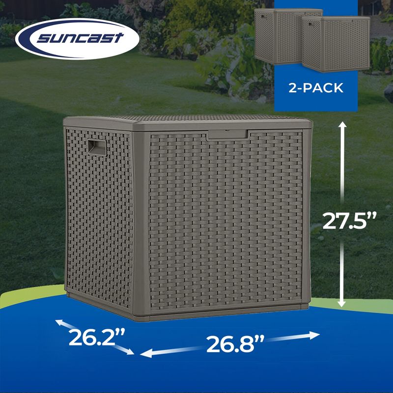 Suncast 60 Gallon Outdoor Storage Resin Wicker Design Cube Shape Patio Deck Box, 3 of 7