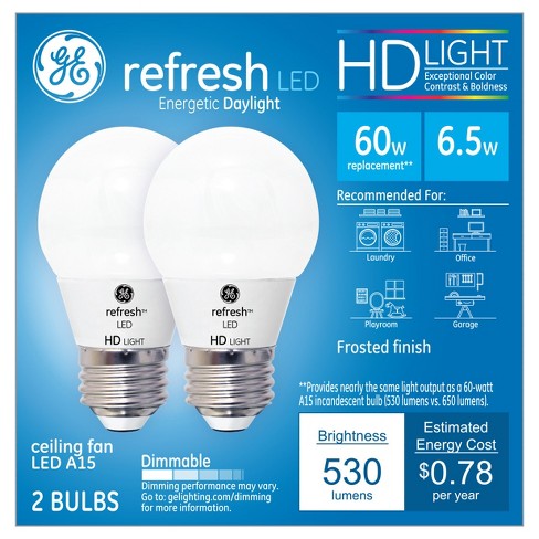 Ge 2pk Refresh Daylight Hd 60w Equivalent A15 Ceiling Fan Led Bulb Frost