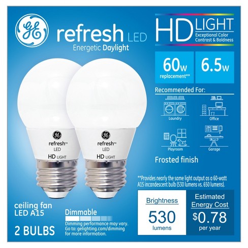 General Electric 2pk Refresh Daylight Hd 60w Equivalent A15 Ceiling Fan Led Bulb Frost Target - How Many Watt Bulb For Ceiling Fan